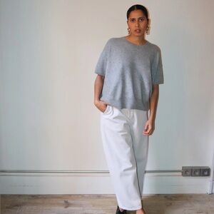 C.T. Plage Cashmere Round Half Sleeve Grey Pullover Sweater